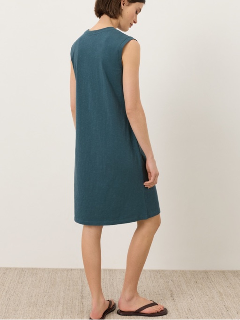 Pact Organic Soft-Slub Essential Muscle Tee Dress Color Deep Aqua Size Small - Picture 2 of 6